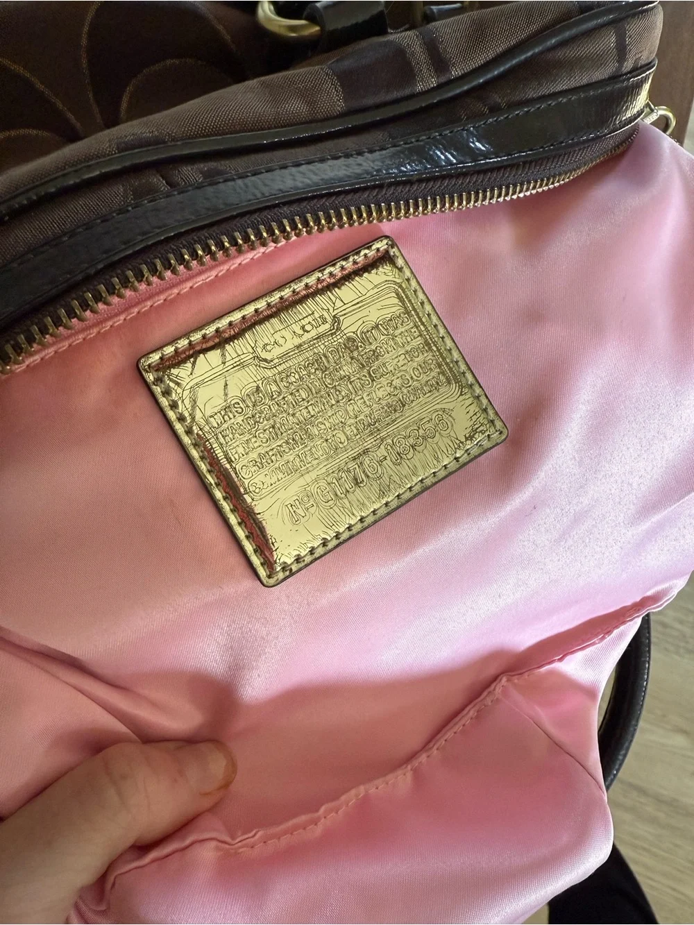 Coach Brown Signature Pattern Satchel with Gold Hardware